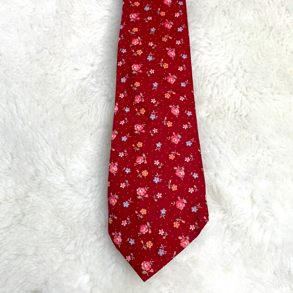 Vintage TANGO by Max Raab Cotton Floral Necktie, 56” X 3.75 Inch ... Dark Red